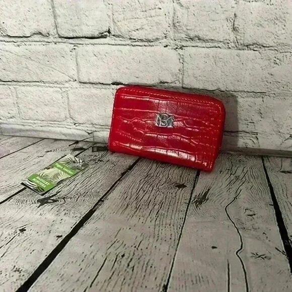 Badgley Mischka Red Croco Coin Credit Card Holder Wallet Billfold New with Tag - Picture 1 of 6